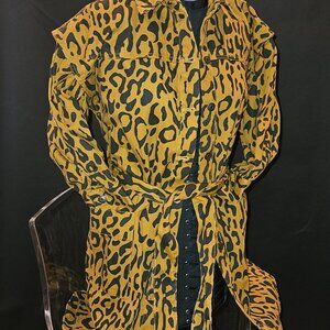 Future Collective Womens Brown Leopard Collared Button Up Shirt Dress Size 24/26